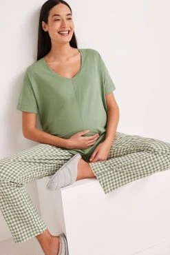 Next Green Check Maternity Cotton Jersey Pyjamas