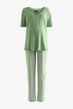 Next Green Check Maternity Cotton Jersey Pyjamas -Next shop C28 529s7 scaled