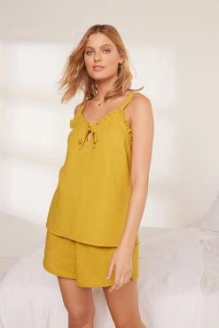 Next Yellow Crinkle Cotton Cami Short Pyjama Set
