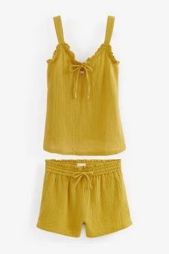Next Yellow Crinkle Cotton Cami Short Pyjama Set -Next shop C30 756s6 scaled