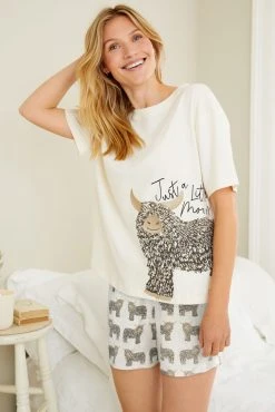 Next Ecru Hamish The Highland Cow Cotton Short Set Pyjamas