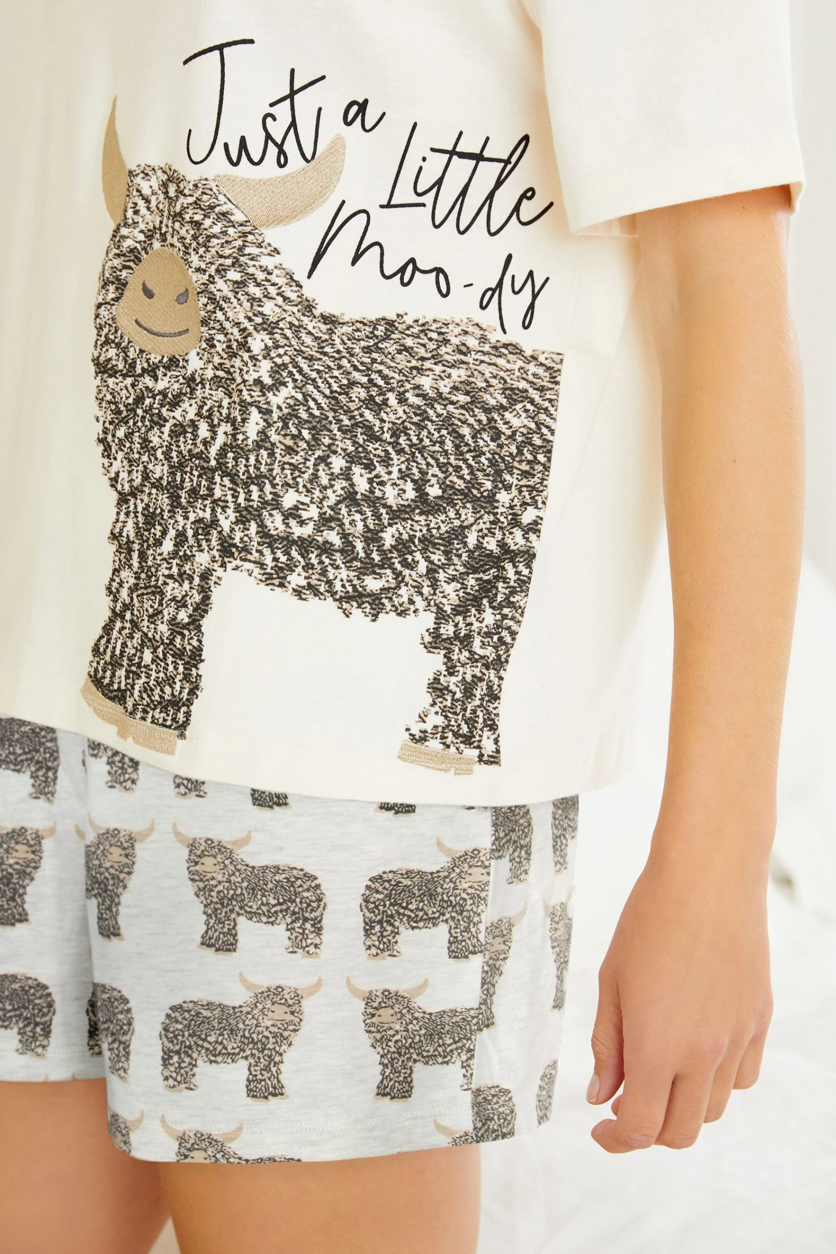 Next Ecru Hamish The Highland Cow Cotton Short Set Pyjamas 4 Next Ecru Hamish The Highland Cow Cotton Short Set Pyjamas - Image 4