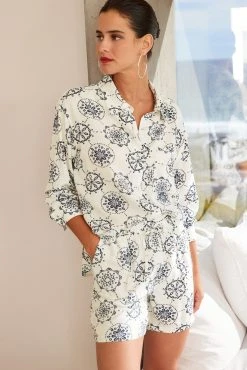 Next Blue/White Geo Tie Waist Short