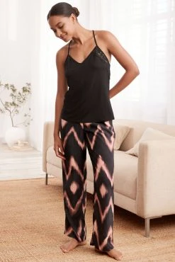 Next Black Tie Dye Satin Lace Cami Pyjamas