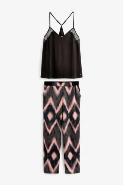 Next Black Tie Dye Satin Lace Cami Pyjamas -Next shop C44 371s5 scaled