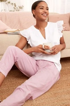 Next Pink/White Cotton Frill Sleeves Pyjamas -Next shop C44 610s5 scaled