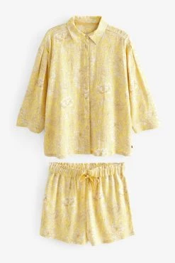 Next Yellow Chrysanthemum Morris & Co. Button Through Short Pyjama Set -Next shop C45 092s9 scaled