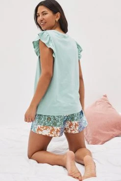 Next Blue Patchwork Print Frill Short Sleeve Pyjamas -Next shop C45 462s5 scaled