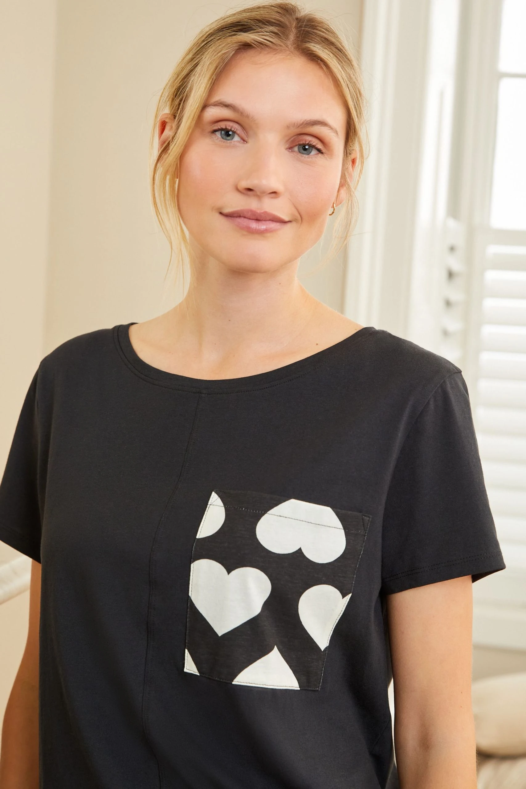 Next Black/White Heart Cotton Short Set Pyjamas 4 Next Black/White Heart Cotton Short Set Pyjamas - Image 4