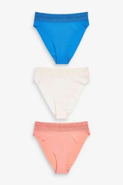 Next Blue/Coral Orange/Cream Geo Lace Trim No VPL Knickers 3 Pack -Next shop C52 861s4 scaled