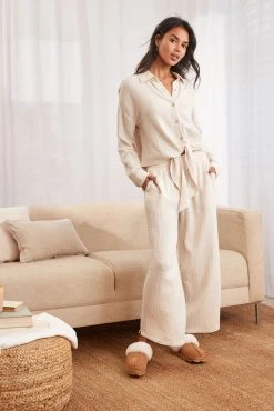 Next Ecru Cream Crinkle Button Through Pyjamas -Next shop C66 549s5 scaled