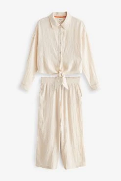Next Ecru Cream Crinkle Button Through Pyjamas -Next shop C66 549s6 scaled