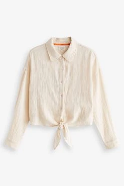 Next Ecru Cream Crinkle Button Through Pyjamas -Next shop C66 549s7 scaled