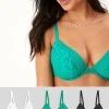Next DD+ Non Pad Plunge Lace & Mesh Bras 3 Pack