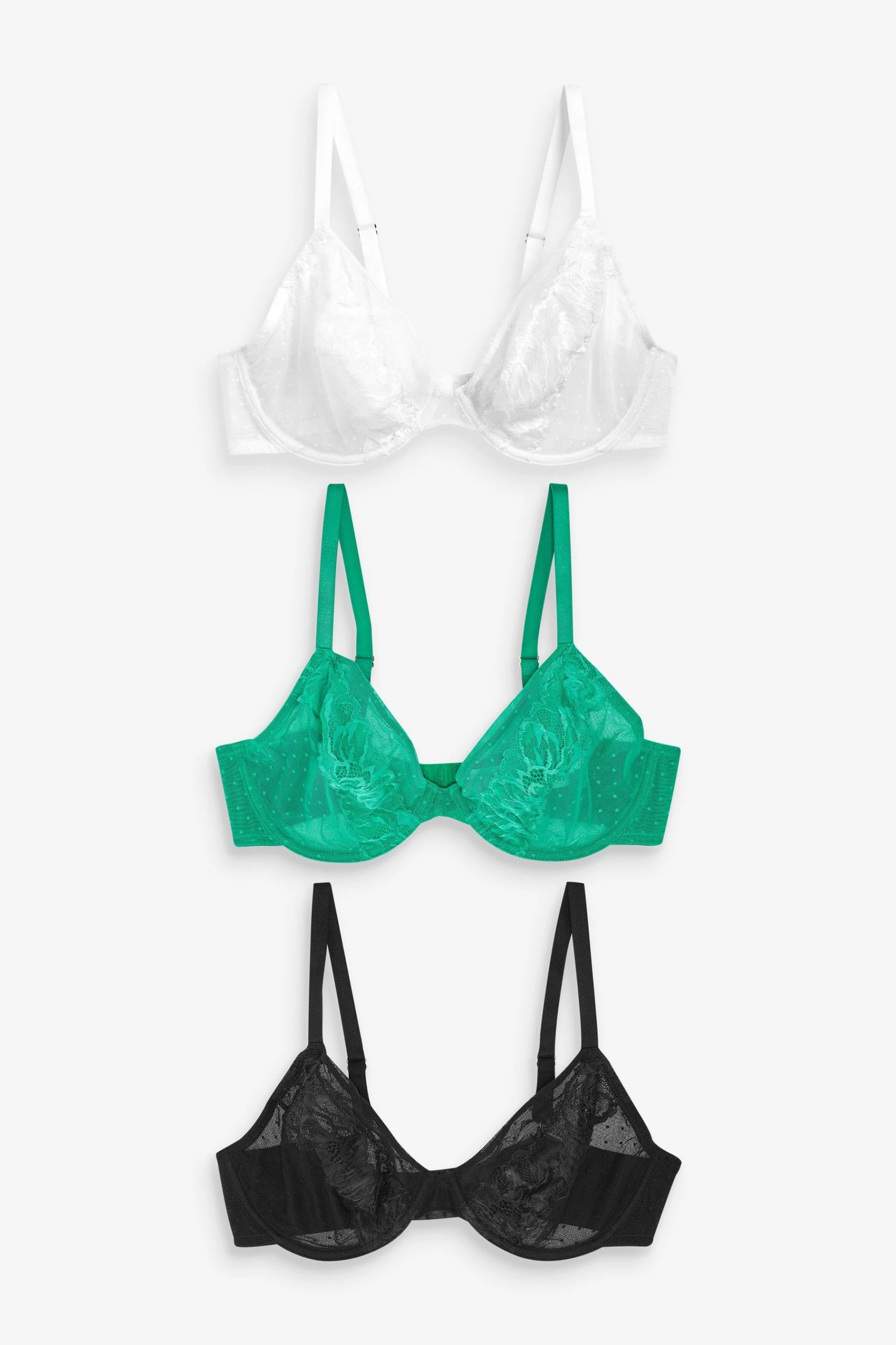 Next DD+ Non Pad Plunge Lace & Mesh Bras 3 Pack 2 Next DD+ Non Pad Plunge Lace & Mesh Bras 3 Pack - Image 2