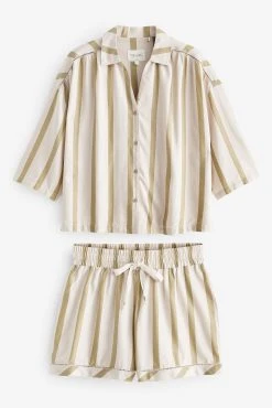 Next Green Stripe Woven Button Through Short Pyjama Set -Next shop C77 880s5 scaled