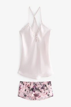 Next Cream/Pink Floral Print Embroidered Camisole & Shorts Set -Next shop C80 346s6 scaled