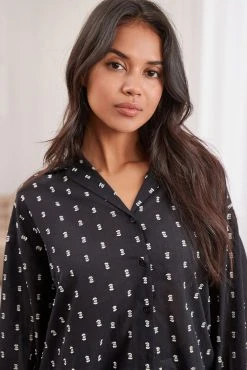 Next Black Embroidered Cotton Button Through Short Set Pyjamas -Next shop C86 126s3 scaled