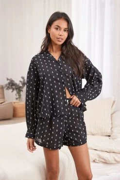 Next Black Embroidered Cotton Button Through Short Set Pyjamas -Next shop C86 126s5 scaled