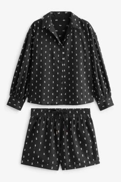 Next Black Embroidered Cotton Button Through Short Set Pyjamas -Next shop C86 126s7 scaled