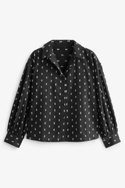 Next Black Embroidered Cotton Button Through Short Set Pyjamas -Next shop C86 126s8 scaled