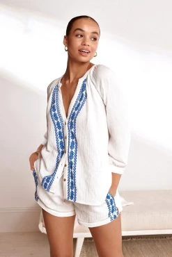 Next White Embroidery Cotton Crinkle Pyjama Short Set