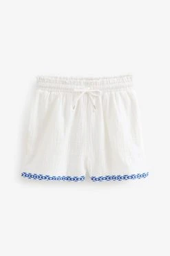 Next White Embroidery Cotton Crinkle Pyjama Short Set -Next shop C87 493s9 scaled