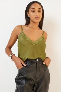 Next Olive Green Lace Detail Strappy Cami Top
