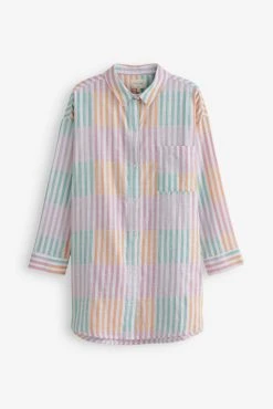 Next Green/Lilac Purple Multi Stripe Cotton Nightshirt -Next shop C96 833s5 scaled
