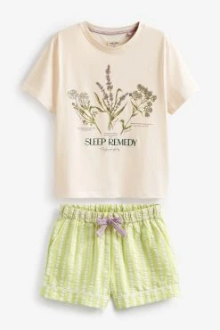 Next Green Yellow Floral Cotton Short Set Pyjamas -Next shop D32 929s8 scaled