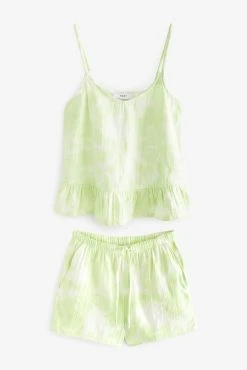 Next Lime Green Cotton Crinkle Cami Short Set Pyjamas -Next shop D32 937s5 scaled