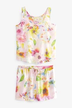 Next Pink Floral Vest Pyjama Short Set -Next shop D32933s5 scaled
