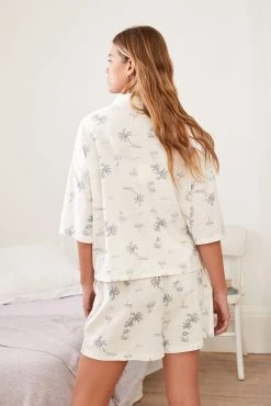 Next White Palm Print Short Sleeve Button Through Pyjamas -Next shop D47 233s4 scaled