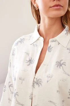 Next White Palm Print Short Sleeve Button Through Pyjamas -Next shop D47 233s5 scaled
