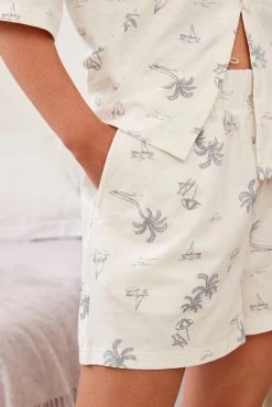 Next White Palm Print Short Sleeve Button Through Pyjamas -Next shop D47 233s6 scaled