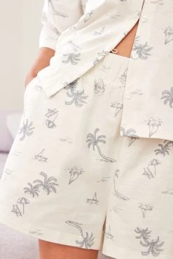 Next White Palm Print Short Sleeve Button Through Pyjamas -Next shop D47 233s7 scaled