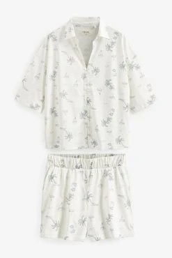 Next White Palm Print Short Sleeve Button Through Pyjamas -Next shop D47 233s8 scaled