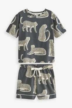 Next Charcoal Grey Scion Lionel Short Sleeve Cotton Pyjamas -Next shop D47346s7 scaled