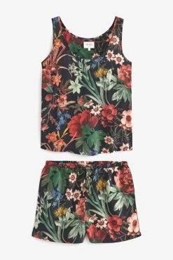 Next Charcoal Grey Floral Woven Button Through Short Pyjamas -Next shop D47347s5 scaled