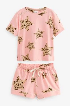 Next Pink Leopard Star Short Sleeve Cotton Pyjama Set -Next shop D73514s5 scaled