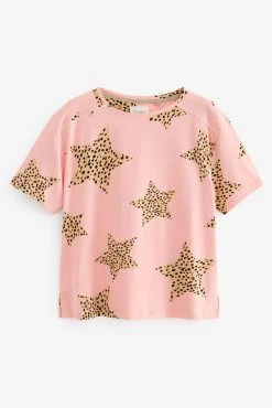 Next Pink Leopard Star Short Sleeve Cotton Pyjama Set -Next shop D73514s6 scaled