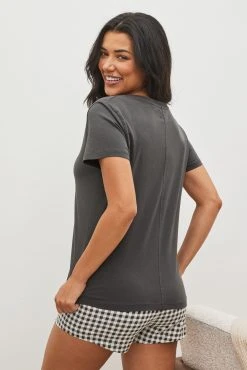 Next Charcoal Grey Gingham Cotton Short Sleeve Pyjamas -Next shop D73522s3 scaled