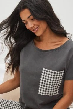 Next Charcoal Grey Charcoal Grey Gingham Cotton Short Sleeve Pyjamas -Next shop D73538s9 scaled