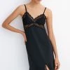 Next Black Microfibre And Lace Longline Slip