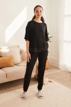 Next Black Jersey Pyjamas With Satin Trims