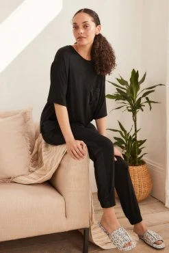 Next Black Jersey Pyjamas With Satin Trims -Next shop M95 404s4 scaled