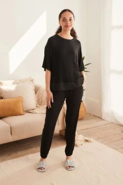 Next Black Jersey Pyjamas With Satin Trims -Next shop M95404s scaled