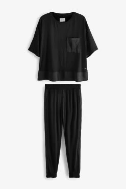 Next Black Jersey Pyjamas With Satin Trims -Next shop M95404s2 scaled