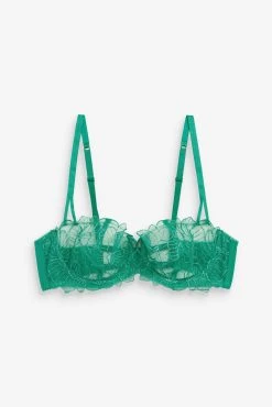 Next Green Embroidered Non Padded Wired Strappy Balcony Bra -Next shop T44459s6 scaled