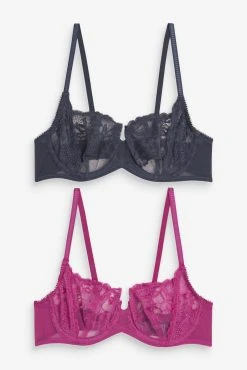 Next Fuchsia Pink/Grey Non Pad Wired Balcony Bras 2 Pack